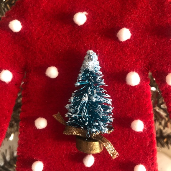 Hand-sewn Red Ugly Cute Felt Sweater Ornament on a hanger - Picture 5 of 5